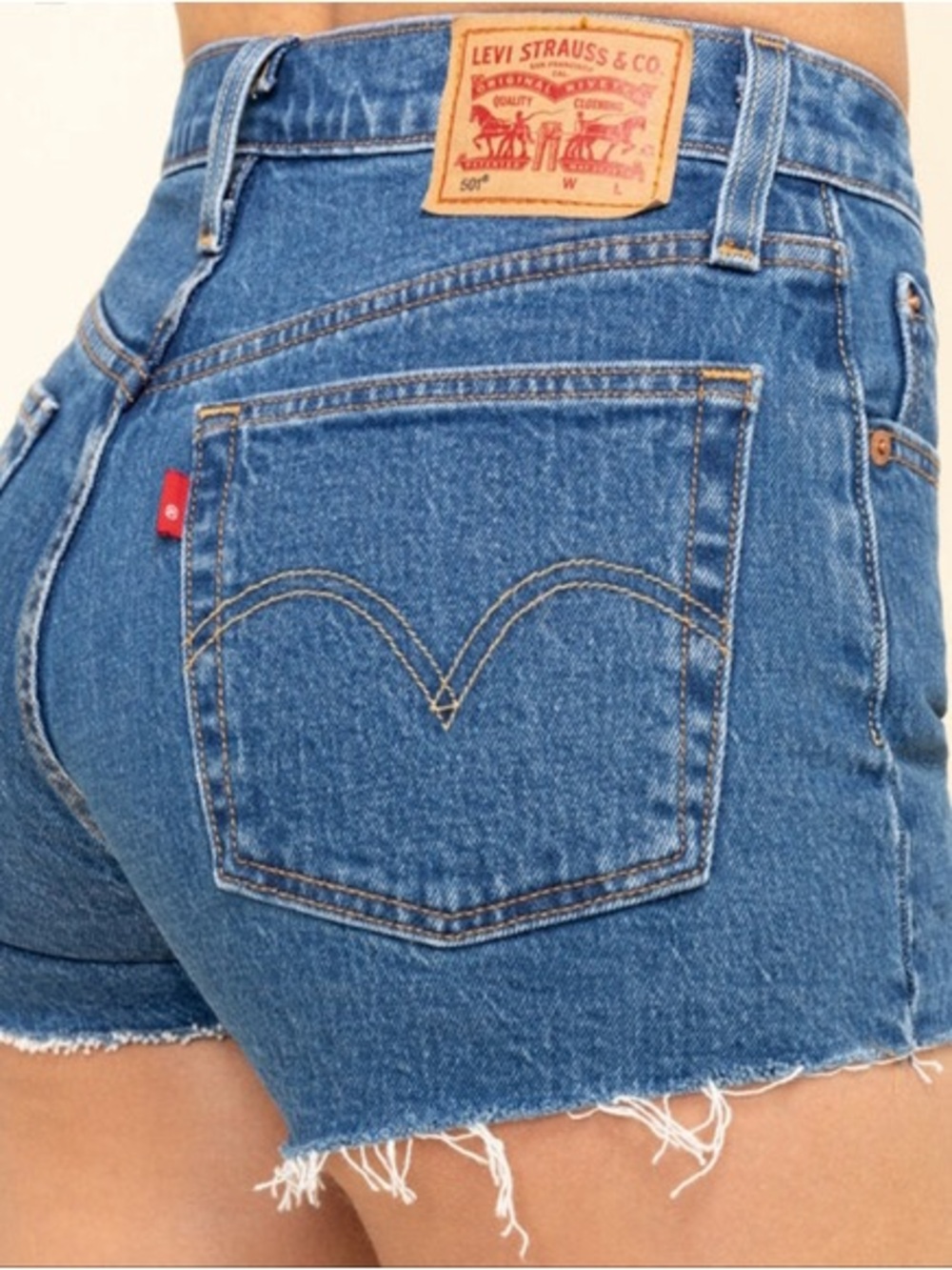 Levi's High Rise Blue Denim Frayed Hem Cutoff Shorts